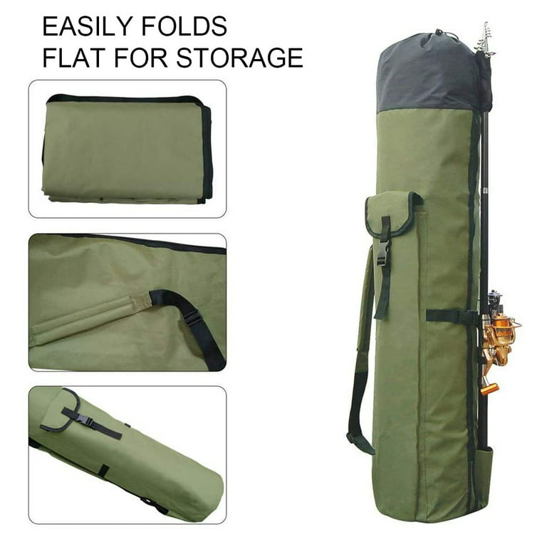 Littleduckling Fishing Pole Bag with Rod Holder Waterproof Oxford Fishing Tackle Bag with Strap Portable Fishing Storage Bag Tear-resistant Fishing