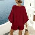 thumbnail image 4 of FchengtaiS Women's 2 Piece Summer Outfits Oversized Bat Short Sleeve Shirts and Elastic Waist Shorts Casual Lounge Matching Sets, 4 of 7