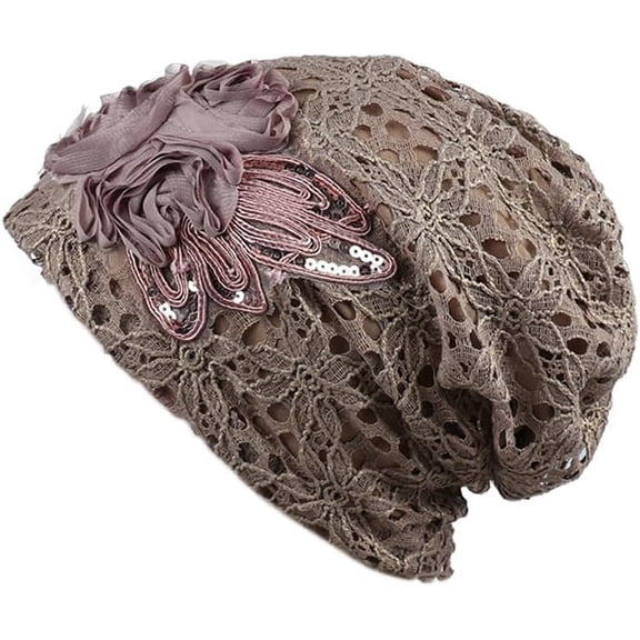 CoCoMangos Crochet Flower Headwear Soft Elastic Beanie Hats for Women Fashion Skull Cap Slouchy Womens Beanie Breathable Fall Hat