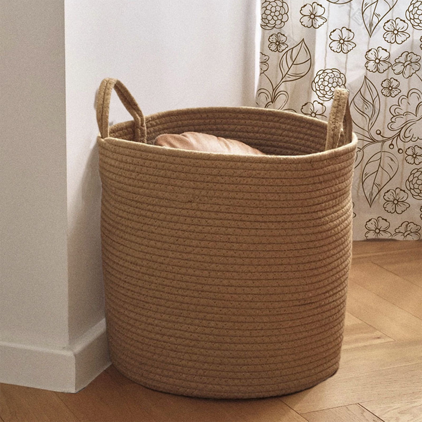 EARKITY Woven Baskets, Laundry Basket, Laundry Hamper, Wicker Laundry Basket, Cotton Rope Blanket Basket, Collapsible Basket With Handles for Blankets, Toys, Clothes, Shoes