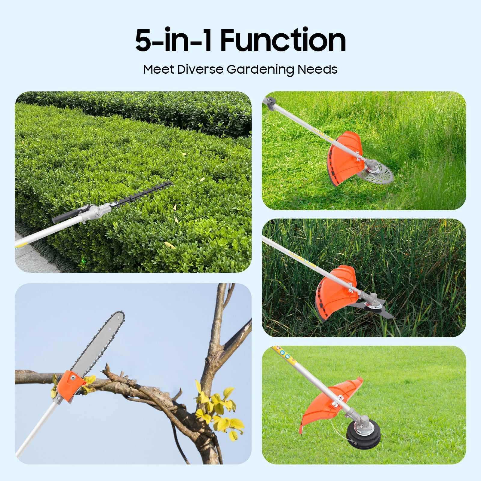 TFCFL 52cc 5-in-1 Multi-Functional Trimming Tool Two-stroke 2.3HP Trimming Tool Multifunctional Gas Hedge Trimmer for Yards Gardens Farms