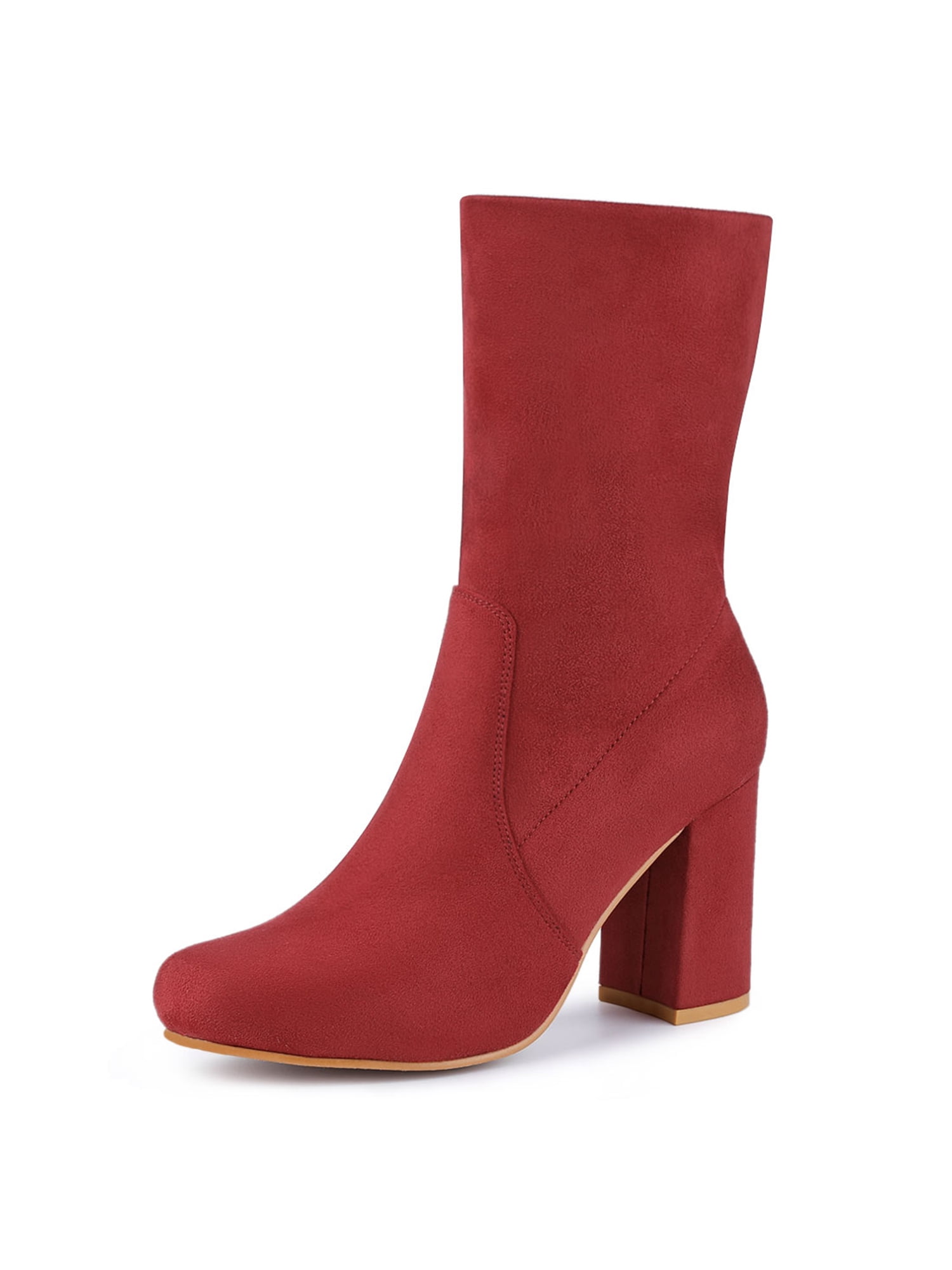 Block Heel Stretch Ankle Boots Red 
