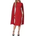 thumbnail image 2 of INSPIRE CHIC Cocktail Evening Dress for Women's Pleated Cloak Long Sleeve Cape Pencil Dress, 2 of 6