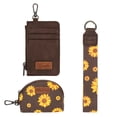 thumbnail image 3 of Wrangler KeyChain Wristlet Wallets for Women Sunflower Floral Dual Pouch Wristlet Western Credit Card Holder Wallet with Zipper Pocket, Coffee, 3 of 7