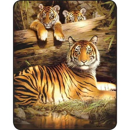 Tiger Mink Blanket - Bengal Tiger and Cubs Mink Blanket