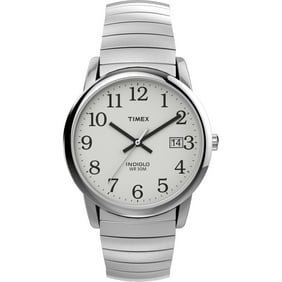 Timex Men's Easy Reader Date Silver/White 35mm Casual Watch, Tapered Expansion Band
