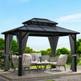 thumbnail image 6 of Luku Hardtop Gazebo with Polycarbonate Double Roof, Rust-Resistant Aluminum Frame, Curtains, Netting, All-Weather Sunshade Pavilion for Patio, Garden, Lawn, Outdoor Entertaining, 6 of 7