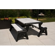 Convert a Bench 60 Folding Vinyl Patio Bench Picnic Table, Midnight Birch - Gen 2