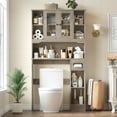 thumbnail image 4 of Homfa Over The Toilet Storage Cabinet with Toilet Paper Holder Stand, Above Toilet Organizer with Glass Doors, Behind Toilet Shelf for Restroom, Bathroom, Laundry, Wash Gray, 4 of 8