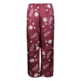 thumbnail image 5 of Gibobby pantalones de mezclilla para mujer Pantalones de pierna ancha con bolsillo en la cintura elástica de lino y algodón con estampado floral suelto informal para mujer (Vino, M), 5 of 5