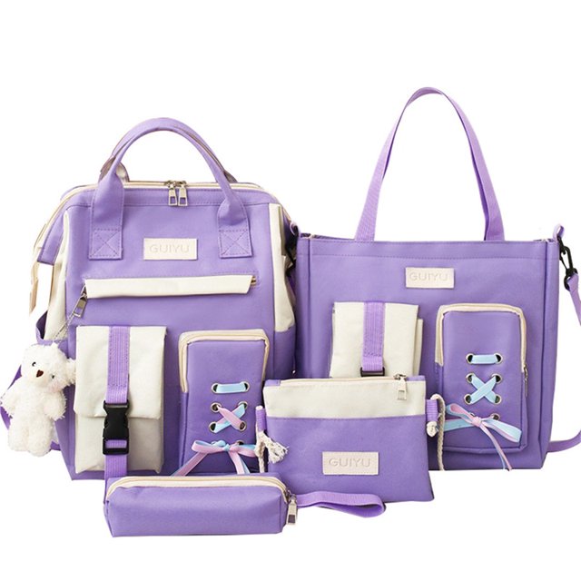 Girls School Bag Set Cute 5PCS Large Capacity Campus Backpack Elementary Bookbag