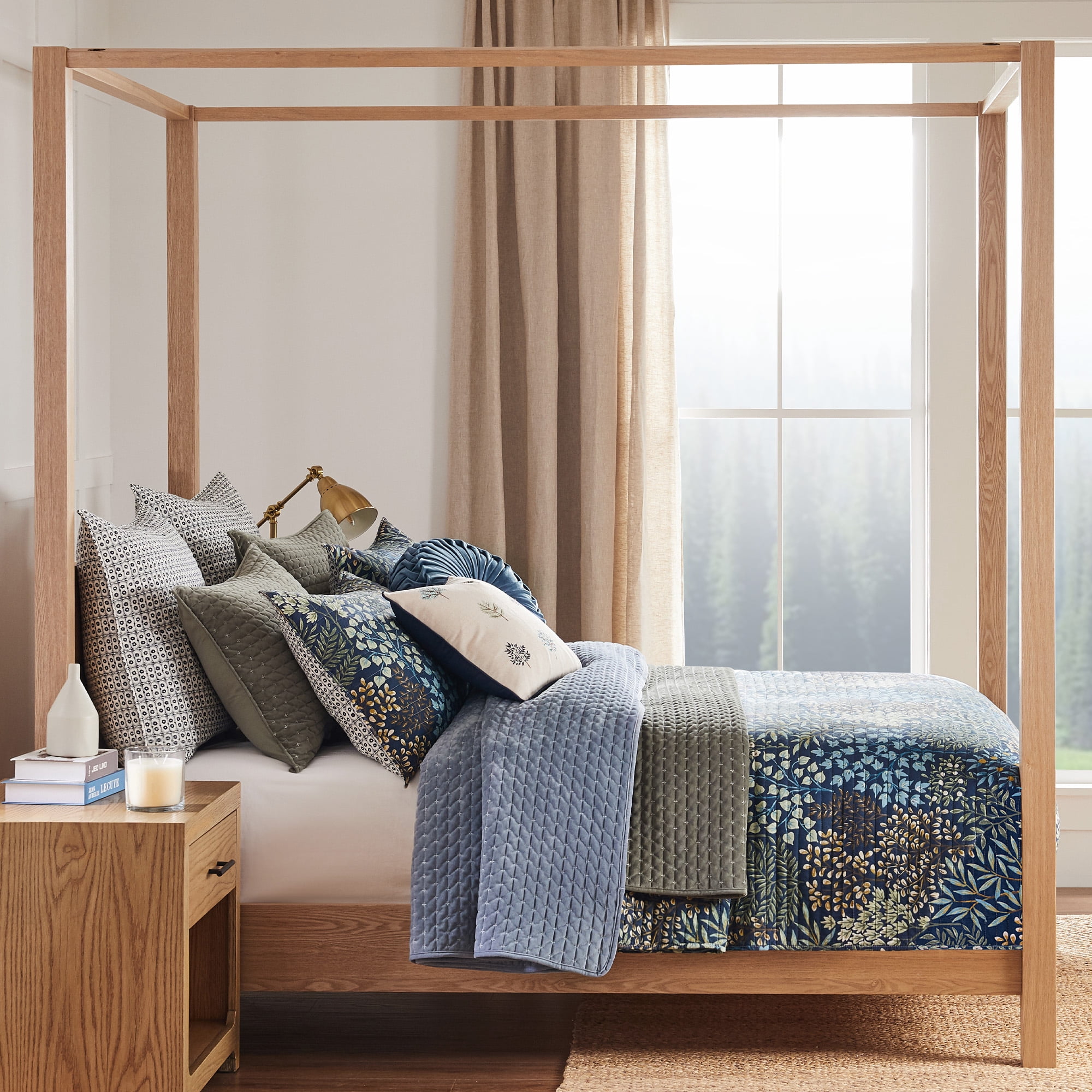 Levtex Home - English Forest Navy Quilt Set - King Quilt and Two King Shams - Leaves - Navy, Green, Teal, Blue, Cream - Quilt (106x92in.) and Shams (20x36in.) - Reversible - Rayon/Cotton