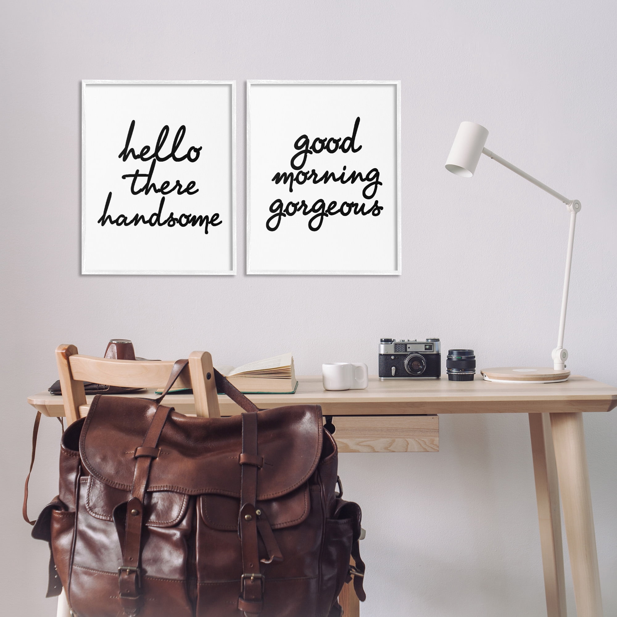 Stupell Industries Handsome & Gorgeous Greetings Inspirational Painting White Framed Art Print Wall Art, 16 x 20, Set of 2