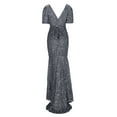 thumbnail image 4 of Oplxuo Women's Sequins Formal Evening Dress, Elegant Puff Sleeve Sparkly Mermaid Maxi Gown Gatsby Party Dresses, 4 of 7