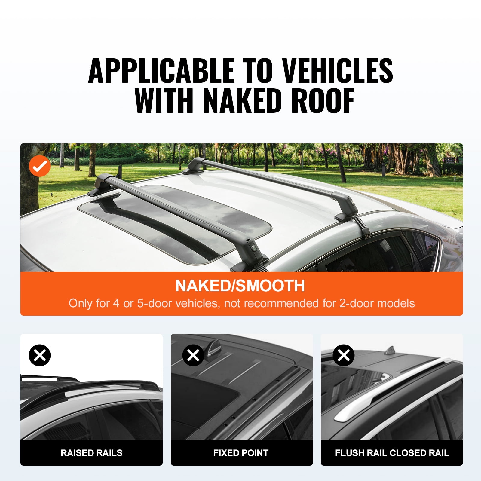 VEVOR Roof Rack Cross Bars, 41.3" Aluminum Roof Rack Crossbars, Fit Roof without Side Rail, 155 lbs Load Capacity, Adjustable Bare Roof Crossbars with Locks, for SUVs, Sedans
