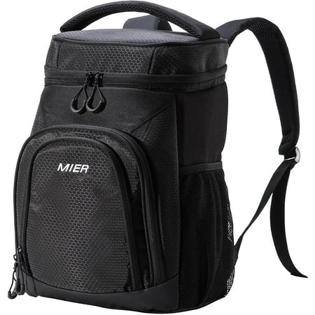 MIER Insulated 24 Can Backpack Cooler For Adult Leakproof Soft Cooler for Men Women, Black