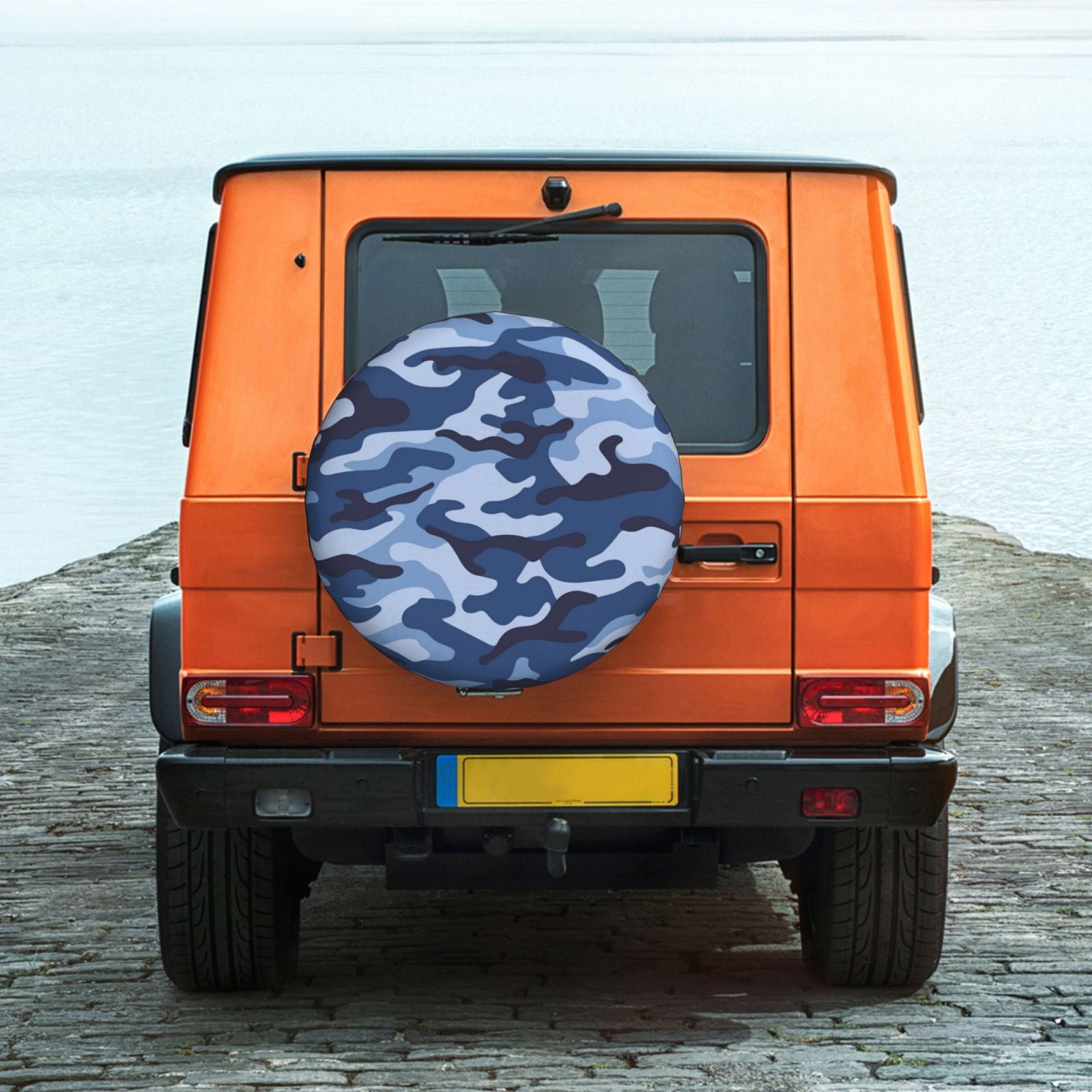 ZNDUO Abstract Blue Camouflage Pattern Spare Tire Cover, Universal Fit for Jeep Trailer RV SUV