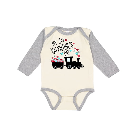 Inktastic My First Valentines Day Train Boys or Girls Long Sleeve Baby Bodysuit