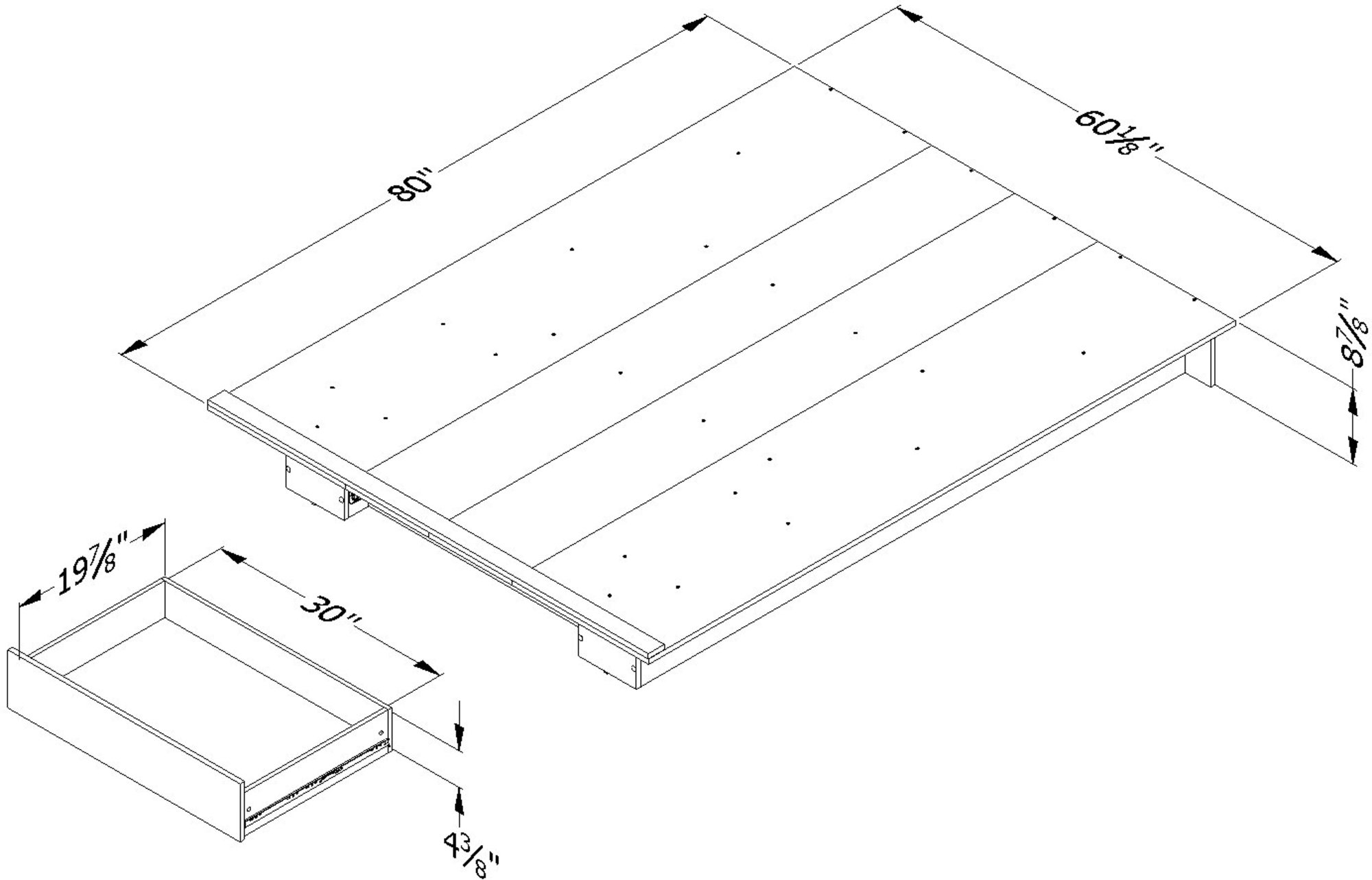 South Shore Primo Full/Queen Platform Bed (54/60'') with Drawers, Rustic Oak