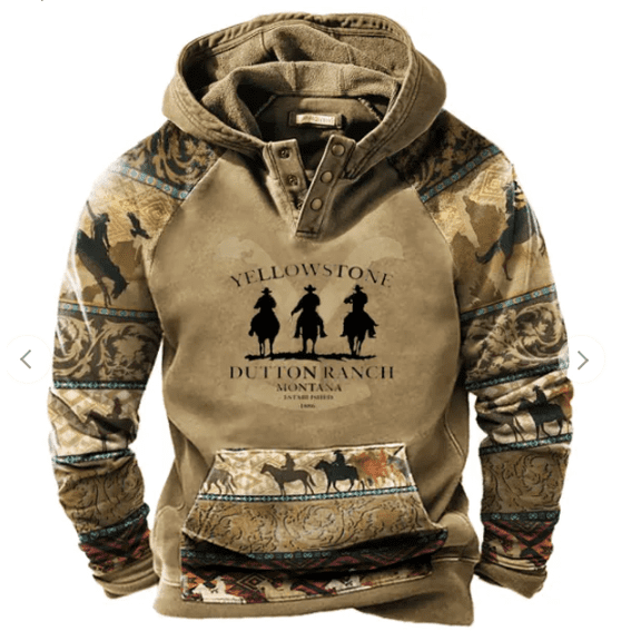 Vintage Western Yellowstone Color Block Men's Hoodie