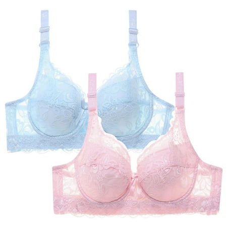 WREESH Women s 2 Pack Lace Bralette Push Up Soft Padded Bras Wireless Plunge Bra Adjustable Strap Comfortable Everyday Bra Underwear Light Blue