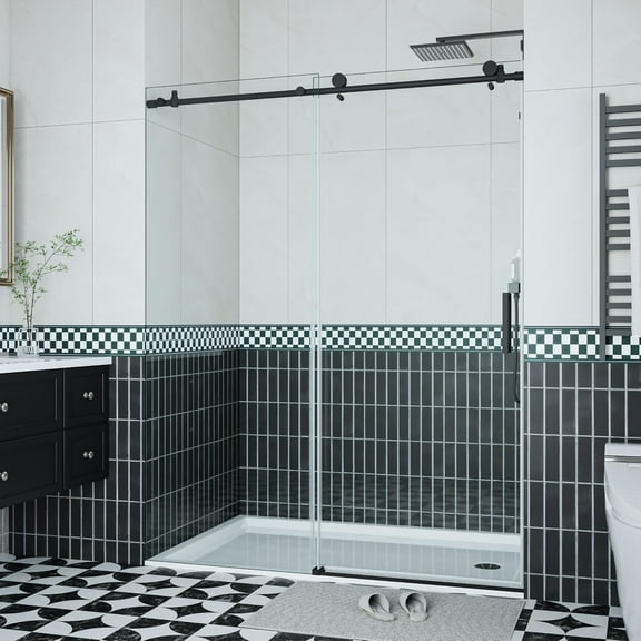 Shower Door, 44-48" W × 76" H Frameless Sliding Shower Door,Waterproof Glass Shower Door with Stainless Steel Handle and Seal Strip, 5/16" (8mm) Easy-Clean Tempered Glass