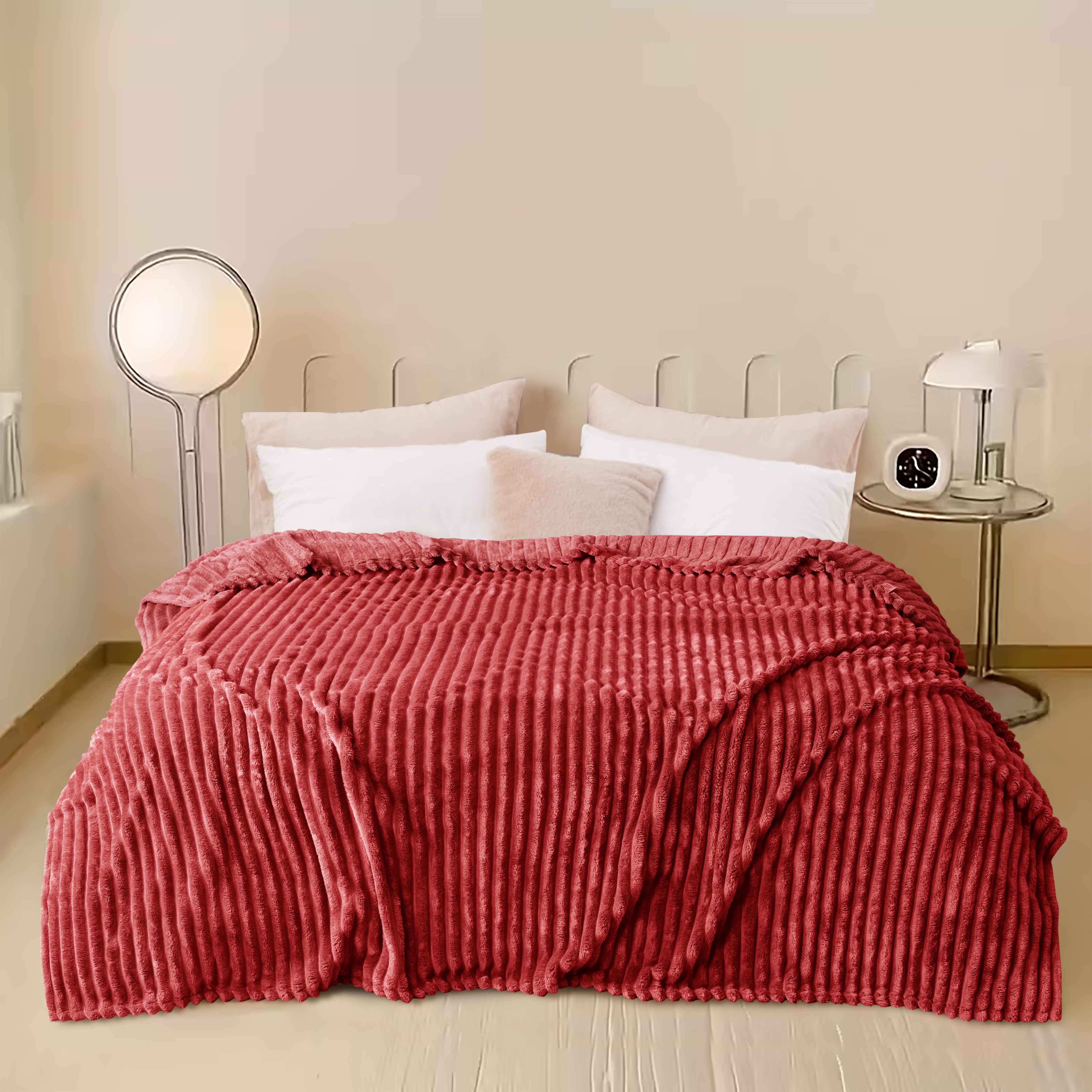 Oversized Queen Blanket for Bed (90”x100”), 400GSM Super Soft & Warm Fleece Throw Blankets for Bed, Couch, Sofa - 3D Ribbed Fluffy Lightweight Blanket All Season&nbsp;Use