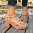 thumbnail image 3 of Women's Platform High Heels Chunky Heel Sandals Open Toe Block Heeled Party Pumps Shoes Non Slip Dressy Sandal with Ankle Strap Brown 7, 3 of 6