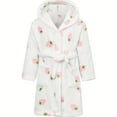 thumbnail image 1 of Girls Hooded Bathrobe Strawberry Pattern Flannel Soft Warm Pockets Belt Robe Pyjamas Sleepwear Kids Spring Clothes, 1 of 5