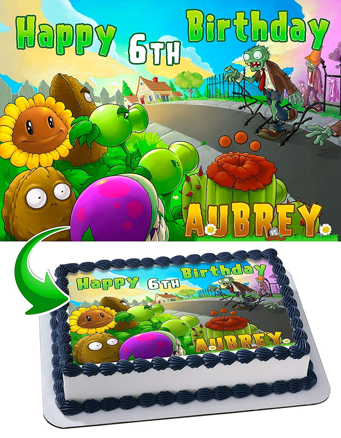 PERSONALISED PLANTS VS.ZOMBIES BIRTHDAY CAKE TOPPER A4 ICING SHEET 10"x8" IMAGE