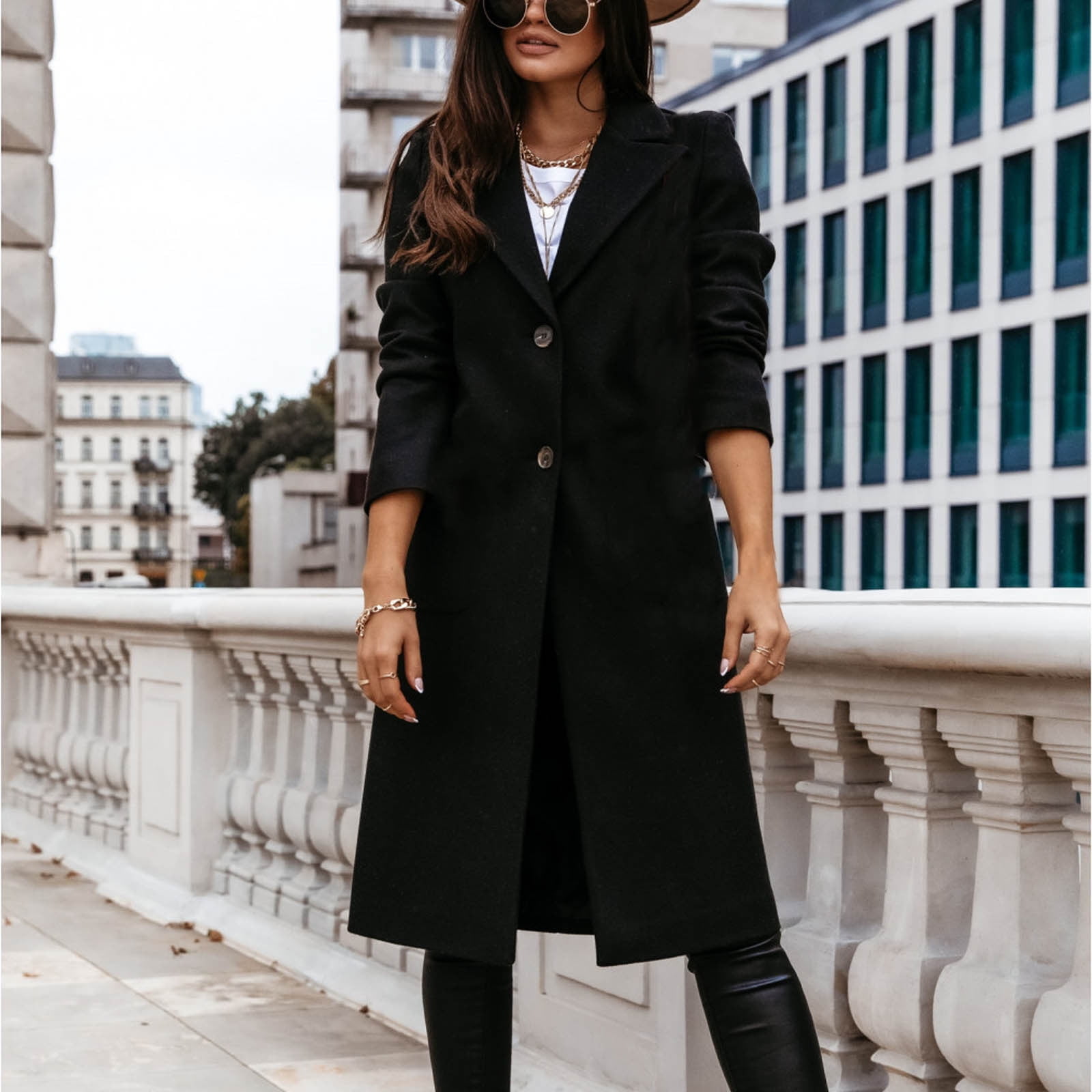 MRULIC coat for women Women's Wool Thin Coat Trench Jacket Ladies Slim Long  Overcoat Outwear Women's Jackets Coats Black + L 