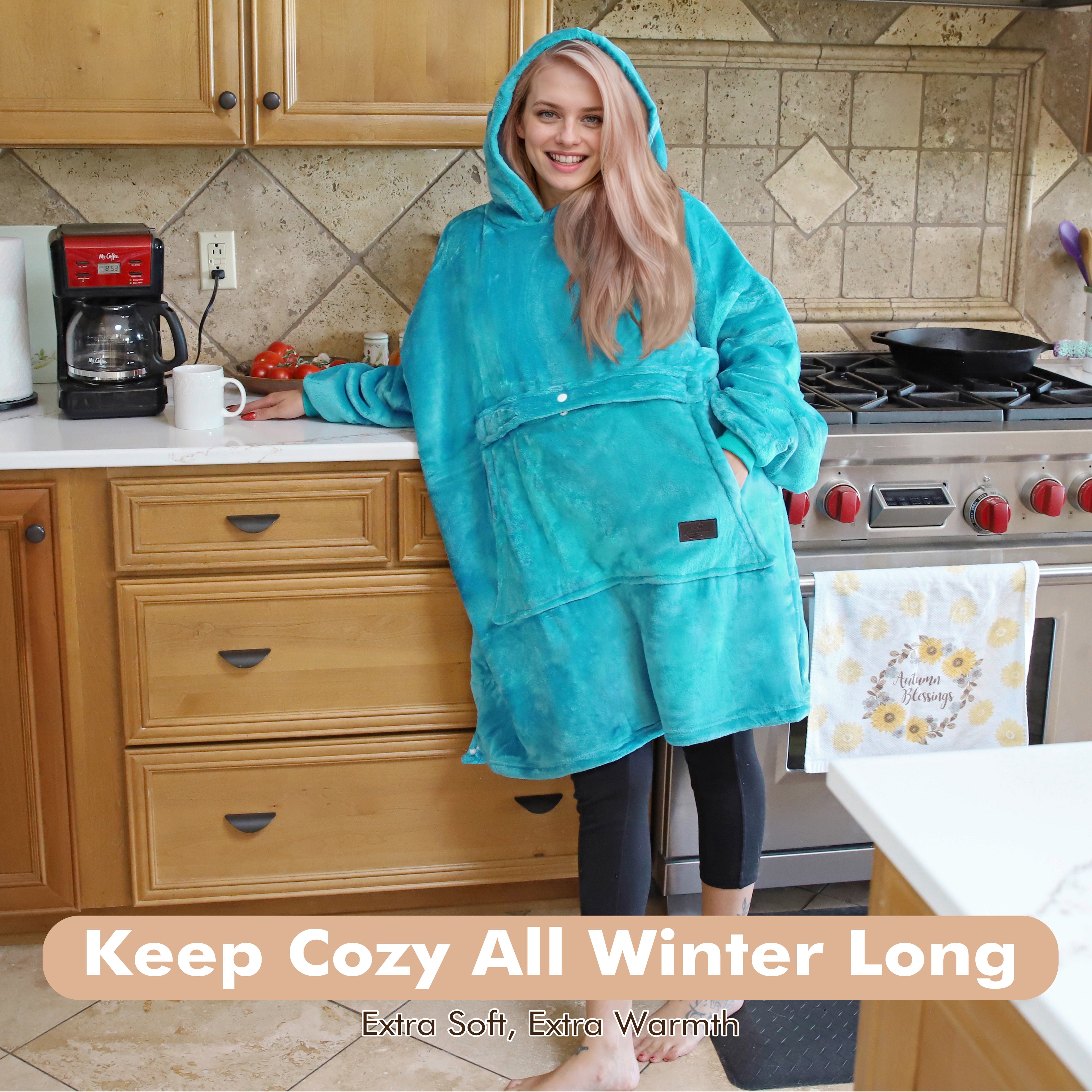 Tirrinia Oversized Blanket Hoodie, Wearable Fluffy Sherpa Blanket, Cozy Sweatshirt Blanket Gift for Adult Women Men Girlfriend