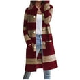 thumbnail image 2 of WFJCJPAF Clearance! Pullover Sweaters for Women Hooded,Women's Loose Sweater Stripe Pocket Knitted Cardigan Button Sweater Women - Wine S, 2 of 6