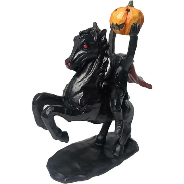 Brick Red Pumpkin Horseman Statue Halloween Resin Figure Home Decor Fall Gift 8.2X4.7X3.5 Inches B