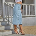 thumbnail image 6 of Women's Clothing European And Button Irregular Slit Denim High Waist Long Skirt Casual Showing Figure Skirt Flower Skirt Girls Long Skirt Long Denim Skirts for Women Pleated Tennis Skirts for Women, 6 of 8
