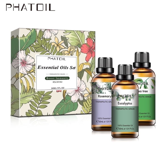 PHATOIL Essential Oils Set, Top 3 Blends for Diffusers, Home Care, Candle Making Scents, Fragrance, Humidifiers, Gifts - Eucalyptus, Tea Tree, Rosemary (30mL)
