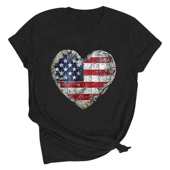 VerPetridure 4th of July Shirts for Women Funny Short Sleeve Crew Neck Blouse Patriotic American Flag T Shirt