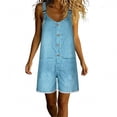 thumbnail image 2 of Ailaofu Womens Adjustable Strap Denim Overalls Shorts Button Front Casual Loose Fit Romper Shorts with Pockets, 2 of 6