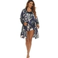 thumbnail image 2 of Women's Silk Satin Pajamas Sets 3Pcs Floral Silky Pjs Robe Set with Chemise Shorts Long Sleeve Nightgowns, 2 of 5
