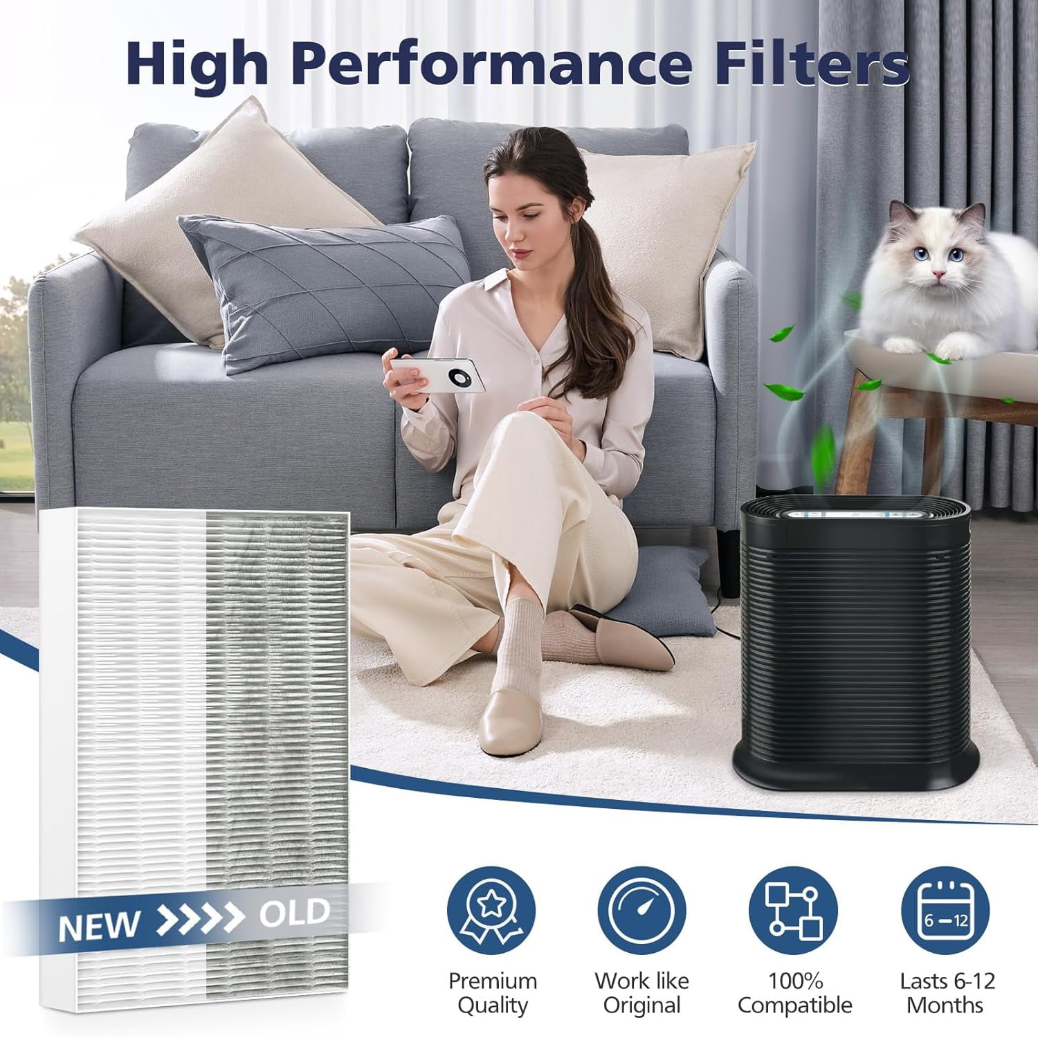 HPA300 HEPA Filter Replacement for Honeywell Air Purifier, 3 HEPA Filters R & 6 Precut Activated Carbon Pre-Filters