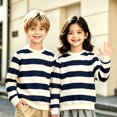 thumbnail image 5 of Resicozy Striped Crew Neck Sweatshirt for Kids Oversized Fleece Pullover Boys Girls Long Sleeve Warm Shirts Casual Lightweight Clothes 3-13 Years Navy 110, 5 of 8