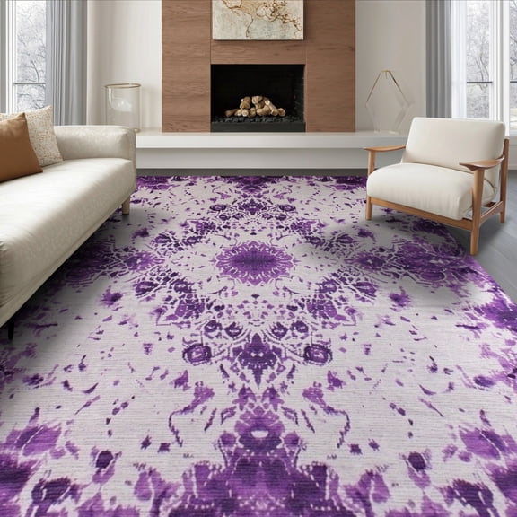 ODIKA 8'x10' Washable Area Rug Dye Tie Boho Cosmic Swirl Purple Gothic Ombre Galaxy for King Size Bedroom Under Bed, Master Suite, Non-Shedding, Easy Care