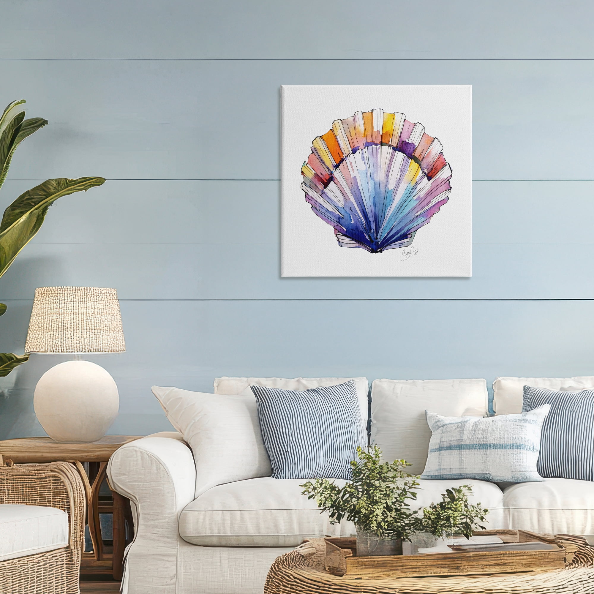 Stupell Industries Coastal Scallop Watercolor Canvas Wall Art, design by Shelly Craig