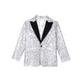 thumbnail image 3 of iiniim Kids Boys Shiny Sequins Tuxedo Suit Jacket Coat for Halloween Party Festival Dance 6-16 A Silver 12, 3 of 7
