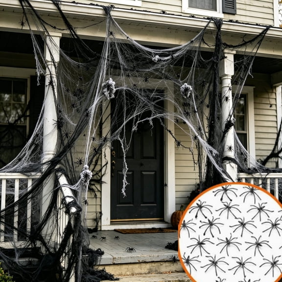 Tuvgenk Stretchable Halloween Spider Web 78x39 Inch Cotton Mesh Decor with 20 Plastic Spiders for Indoor Outdoor Party Scene Display