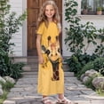 thumbnail image 3 of Uourmeti Girl's Short Sleeve Dress Cute Giraffe Print Round Neck Loose Casual Long Maxi Dress with Pockets Flowy Cute Outfits, Size 11-12 Years, 3 of 7