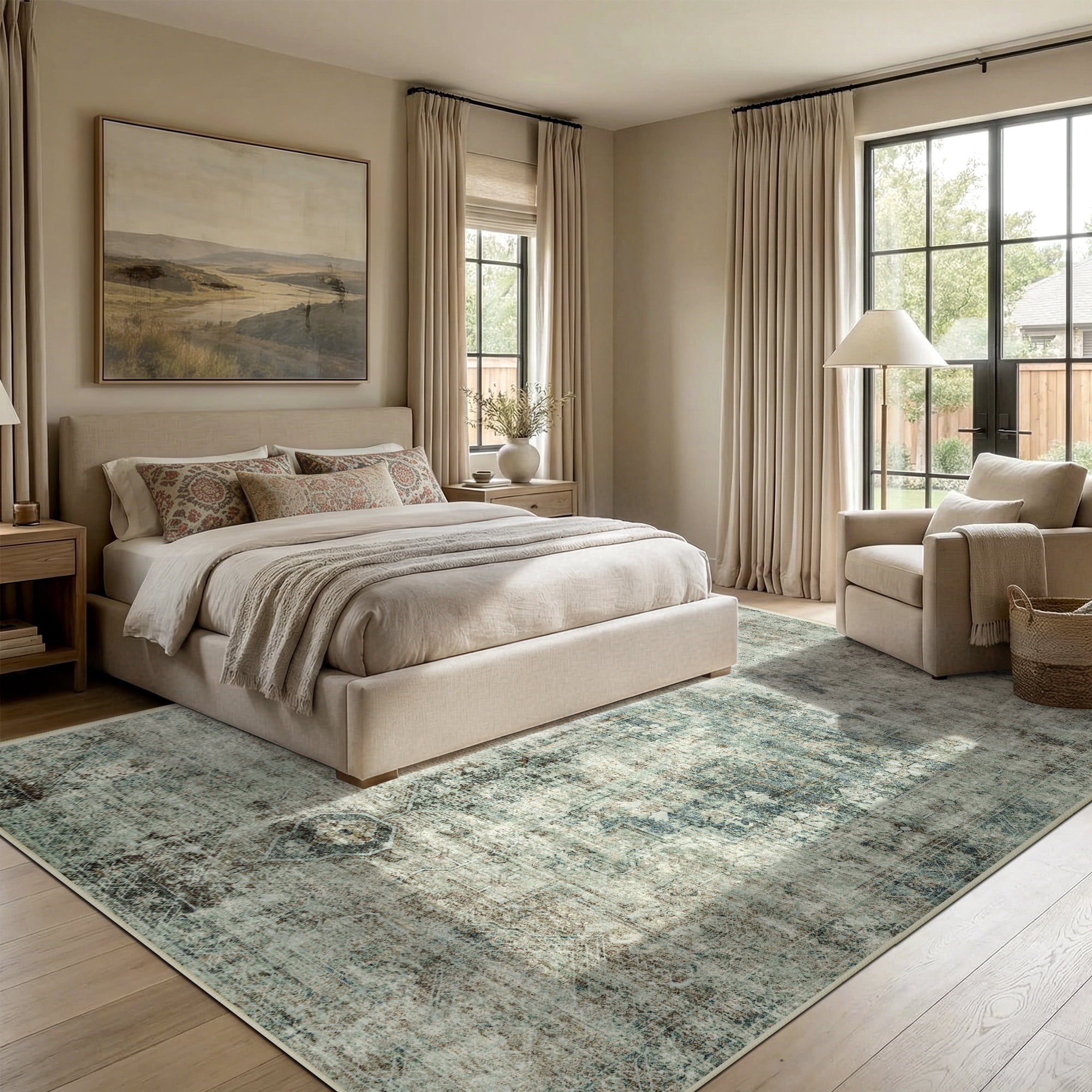 ATHOPE 5x7 Area Rug, Vintage Boho Medallion Rugs Non-Slip Soft Low Pile Washable Rug Large Distressed Rug Indoor Retro Carpet for Living Room Bedroom Dining Room Home Office, Moss Green