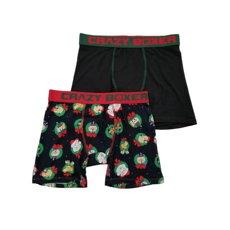 Mens 2-Pack Black Christmas Wreath Dog Holiday Underwear Boxer