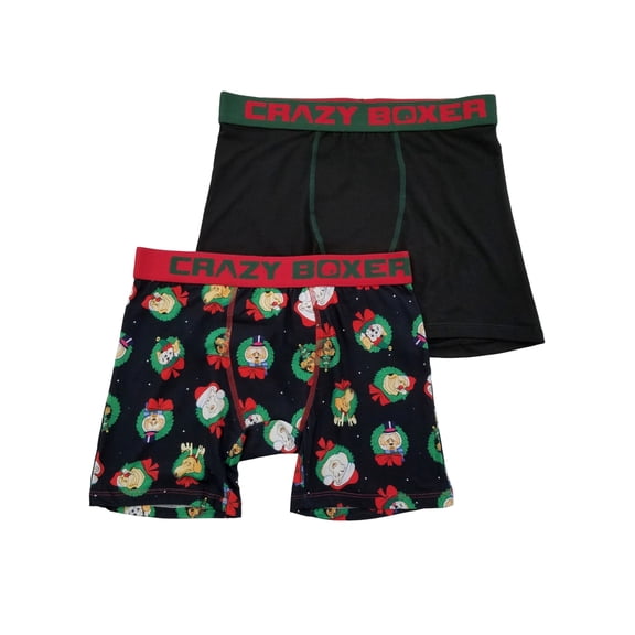 Mens 2-Pack Black Christmas Wreath Dog Holiday Underwear Boxer Briefs L