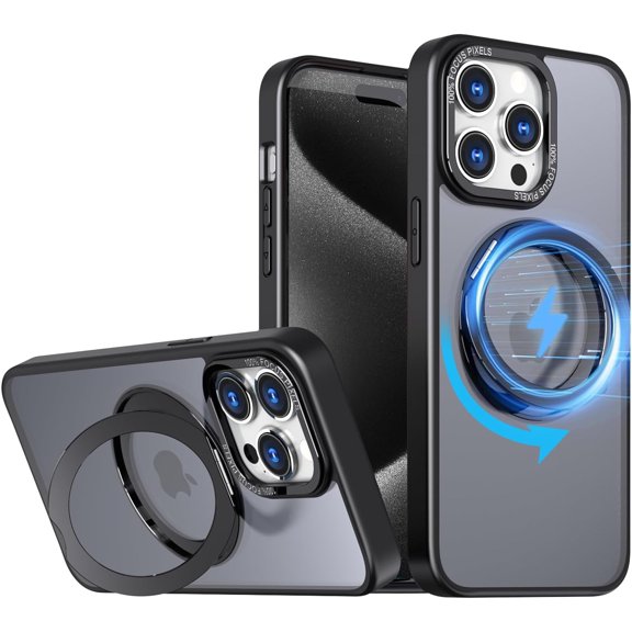 Oziral for iPhone 15 Pro Case with 360° Rotatable Magnetic Ring Stand  Shockproof Translucent Matte TPU PC Phone Cases [Compatible with MagSafe][Camera Protection] for iPhone 15 Pro 6.1 Inch
